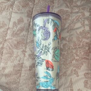 Starbucks Rabbit and Floral Patterned Tumbler with Straw